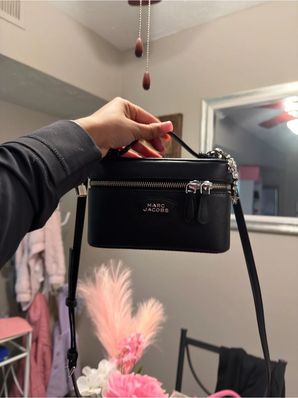 Marc Jacobs Black Leather Crossbody Bag with Silver Hardware